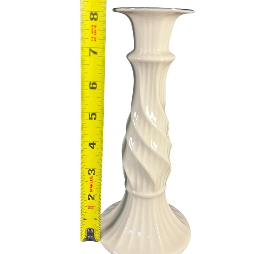 Vintage Lenox Ivory Fine Bone China Candlestick Spiral Swirl Stem Platinum Trim - Picture 5 of 6